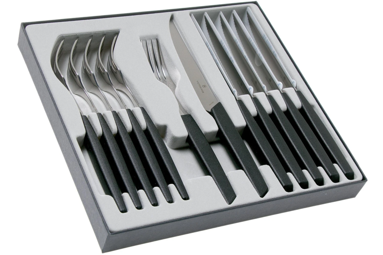 Victorinox Swiss Modern 6.9093.12W.12, Ménagère 12 Pièces Avec Couteau à Steak, Noir 2 Victorinox Swiss Modern 6.9093.12W.12, Ménagère 12 Pièces Avec Couteau à Steak, Noir - Image 2